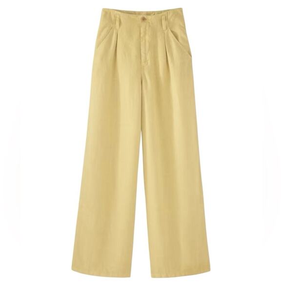 Wrap London Wide Leg Linen Trousers Pants size 12 Soft Lemon Yellow - Picture 1 of 9